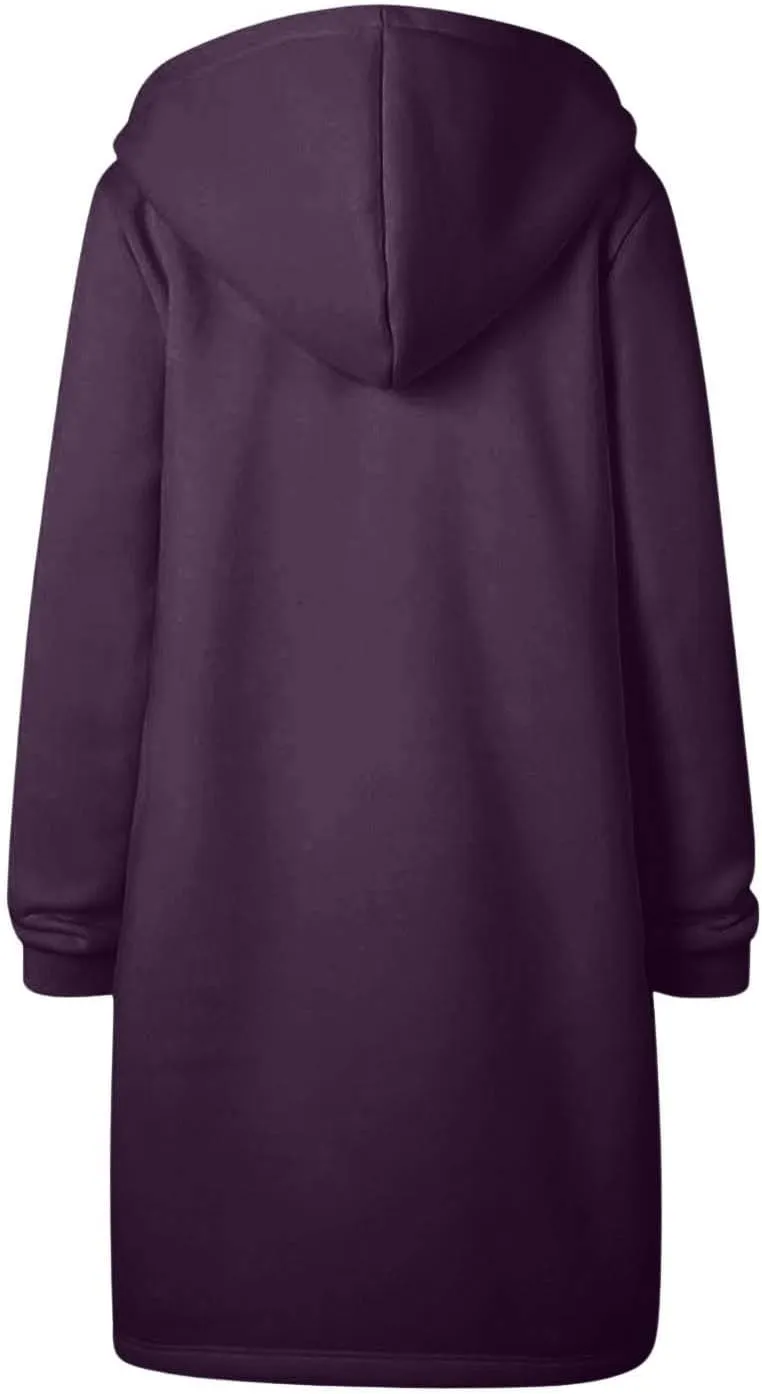 Womens Fleece Zip Up Hoodie Jacket Fall Casual Loose Lightweight Long Sleeve Tunic Hooded Pullover Sweatshirts with Pockets