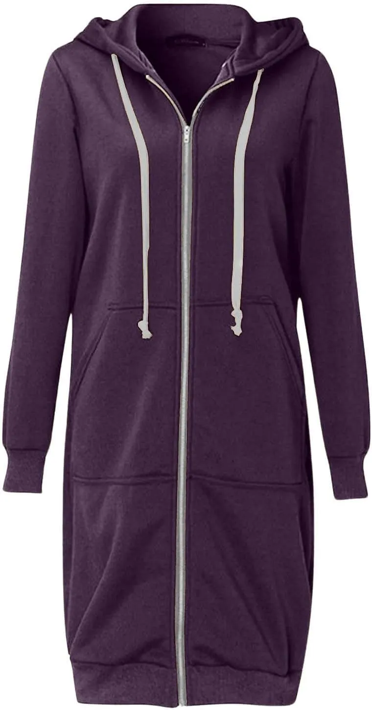 Womens Fleece Zip Up Hoodie Jacket Fall Casual Loose Lightweight Long Sleeve Tunic Hooded Pullover Sweatshirts with Pockets