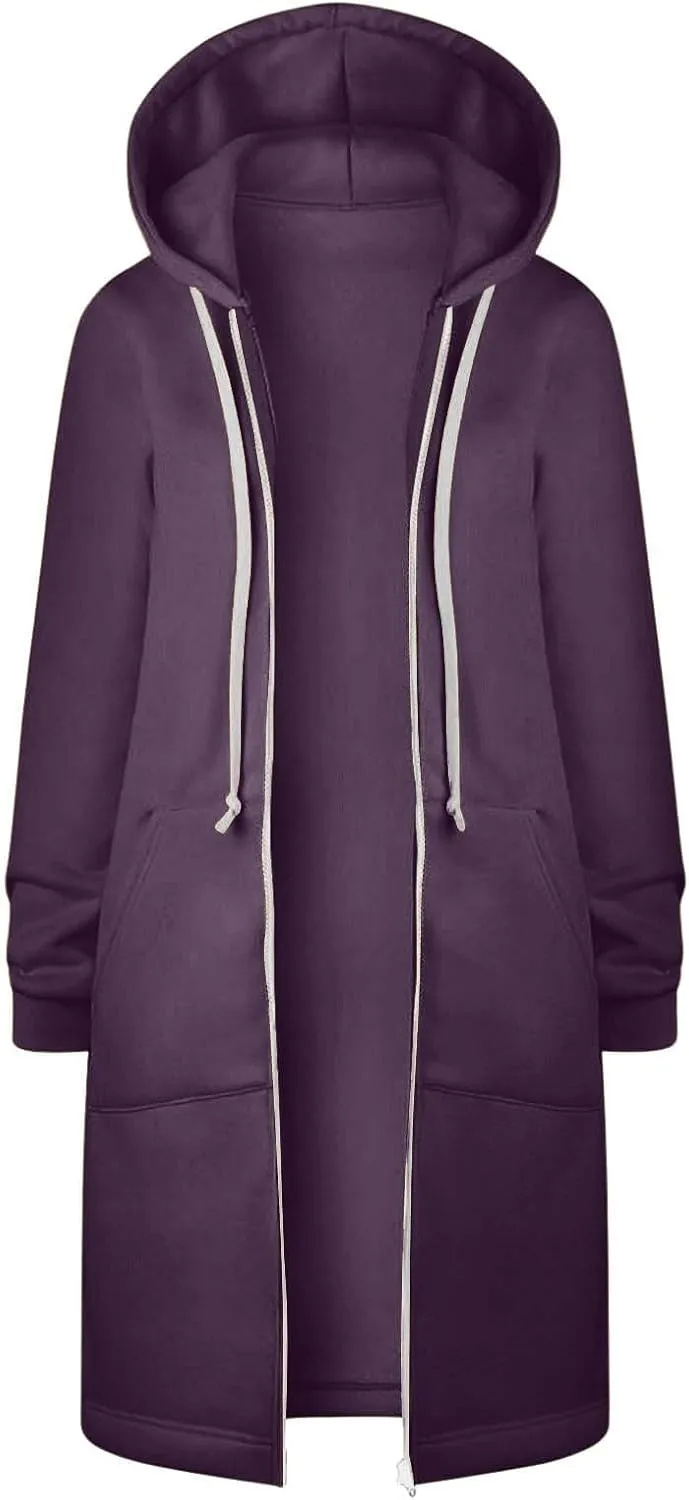 Womens Fleece Zip Up Hoodie Jacket Fall Casual Loose Lightweight Long Sleeve Tunic Hooded Pullover Sweatshirts with Pockets