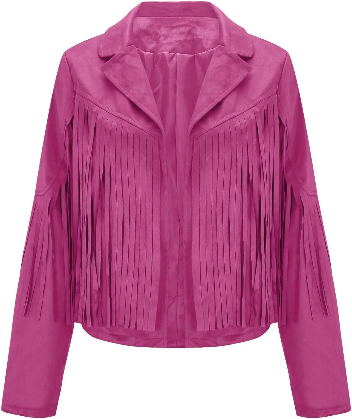 Women's Fringe Faux Suede Leather Jackets Open Front Fashion Tassel Cropped Coat Western Cowboy Jacket Hippie Clothes