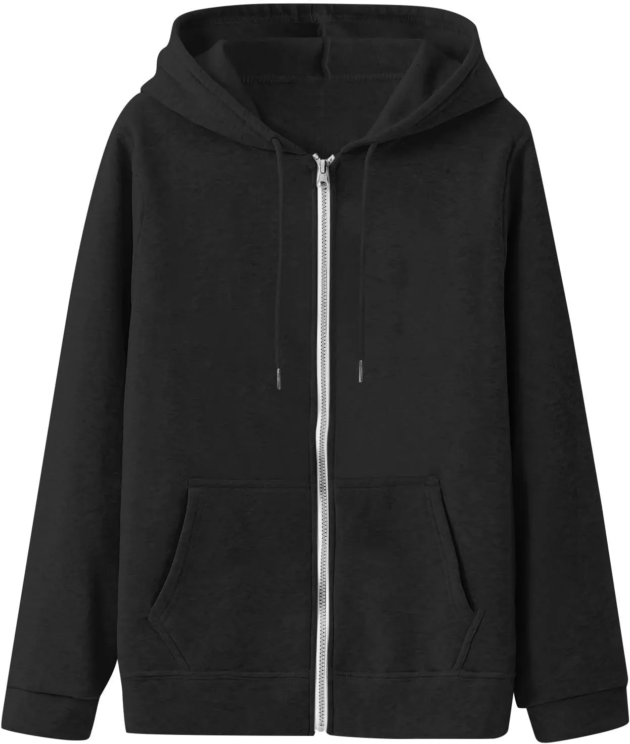 Womens Full Zip Hoodie Y2K Drop Shoulder Fleece Oversized Sweatshirt Baggy Lightweight Comfy Hooded Jackets w/Pockets