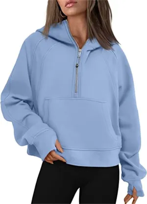 Womens Half Zip Oversized Sweatshirts Cropped Hoodies Fall Y2k Long Sleeve Hoodie Sweatshirts for Teen