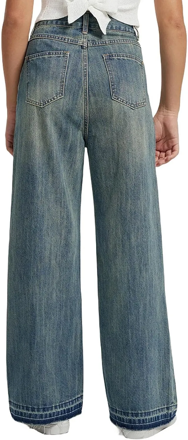Women's High Waist Baggy Jeans Boyfriend Wide Leg Denim Pants with Pocket Ripped Straight Leg Casual Loose Trouser