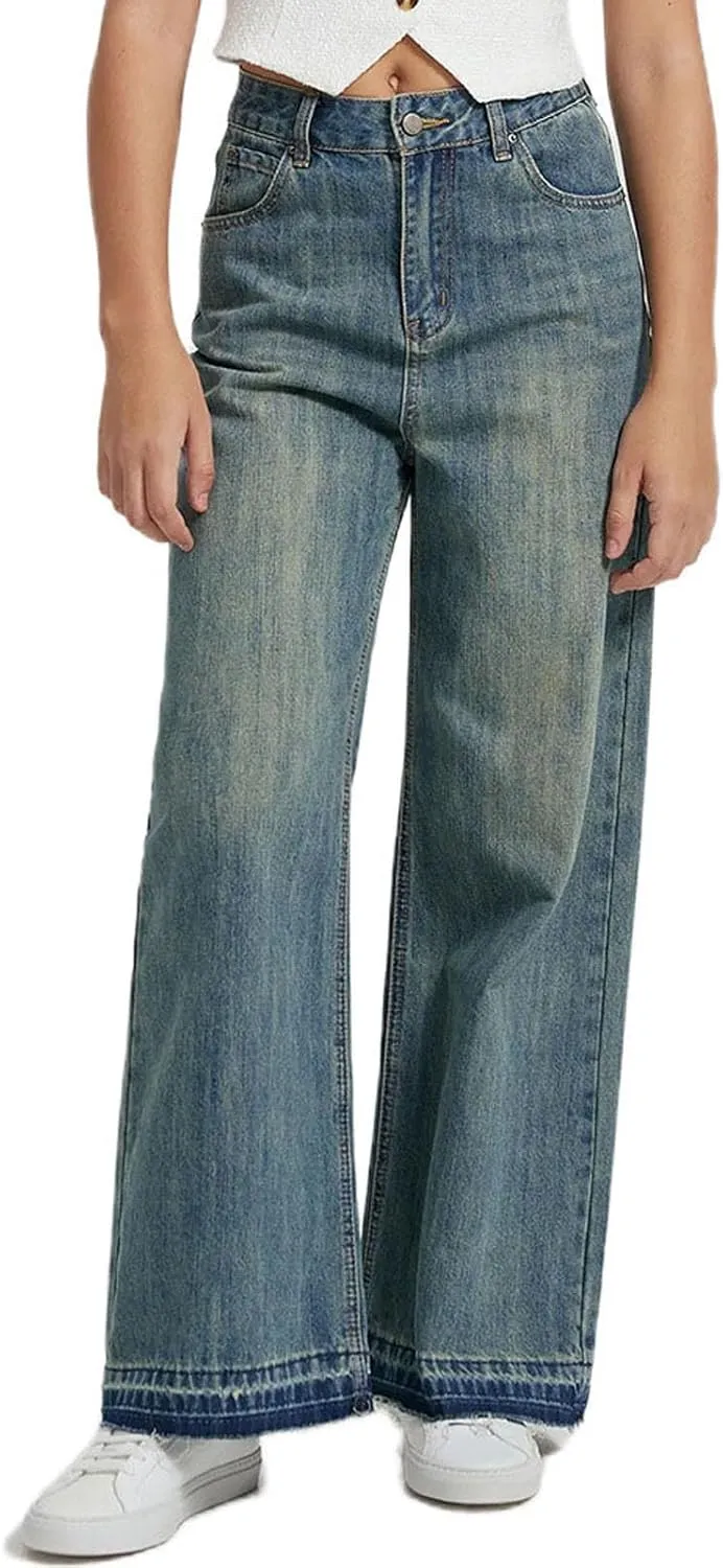 Women's High Waist Baggy Jeans Boyfriend Wide Leg Denim Pants with Pocket Ripped Straight Leg Casual Loose Trouser