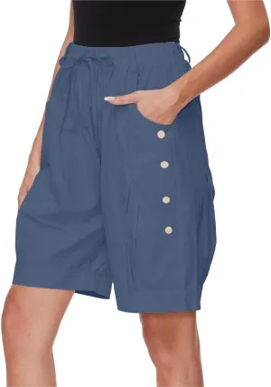 Women's High Waist Bermuda Shorts Loose Drawstring Capri Pants with Pockets Wide Leg Summer Shorts