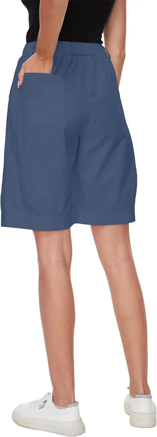 Women's High Waist Bermuda Shorts Loose Drawstring Capri Pants with Pockets Wide Leg Summer Shorts