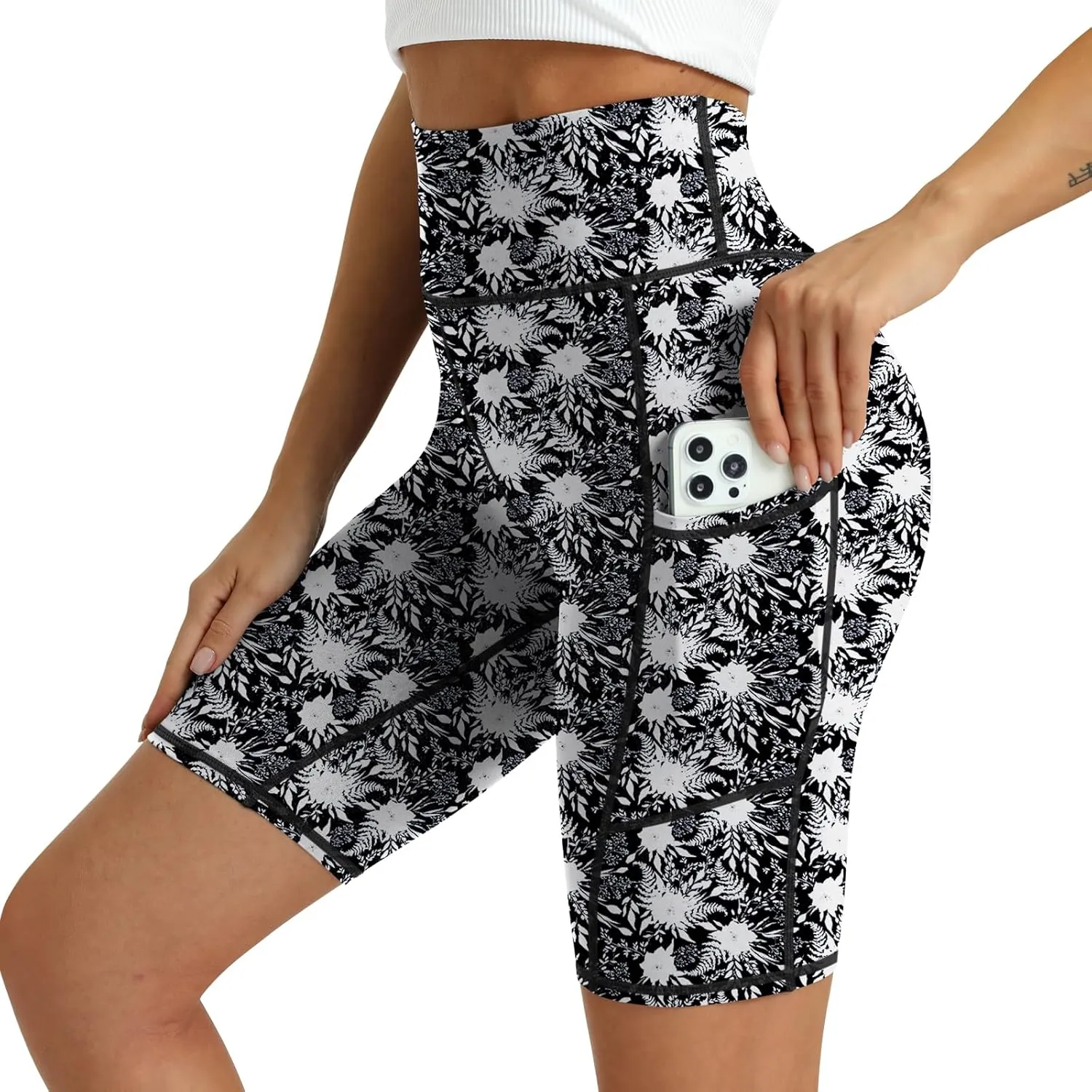 Women's High Waisted Biker Shorts 5 Pack - Tummy Control Yoga Workout Shorts with Pockets