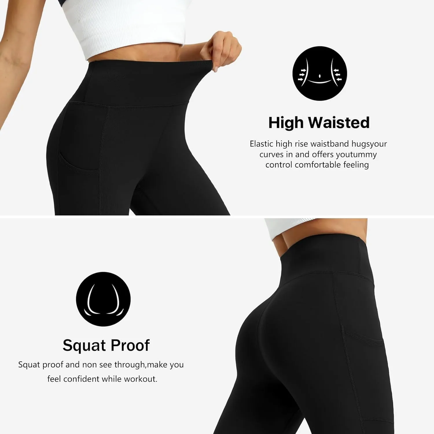 Women's High Waisted Biker Shorts 5 Pack - Tummy Control Yoga Workout Shorts with Pockets