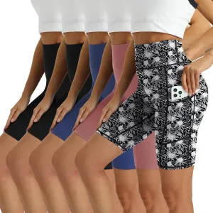 Women's High Waisted Biker Shorts 5 Pack - Tummy Control Yoga Workout Shorts with Pockets