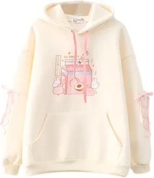 womens Japanese Casual Lolita Kawaii Graphic Hoodie Loose Fit Hooded Sweatshirt