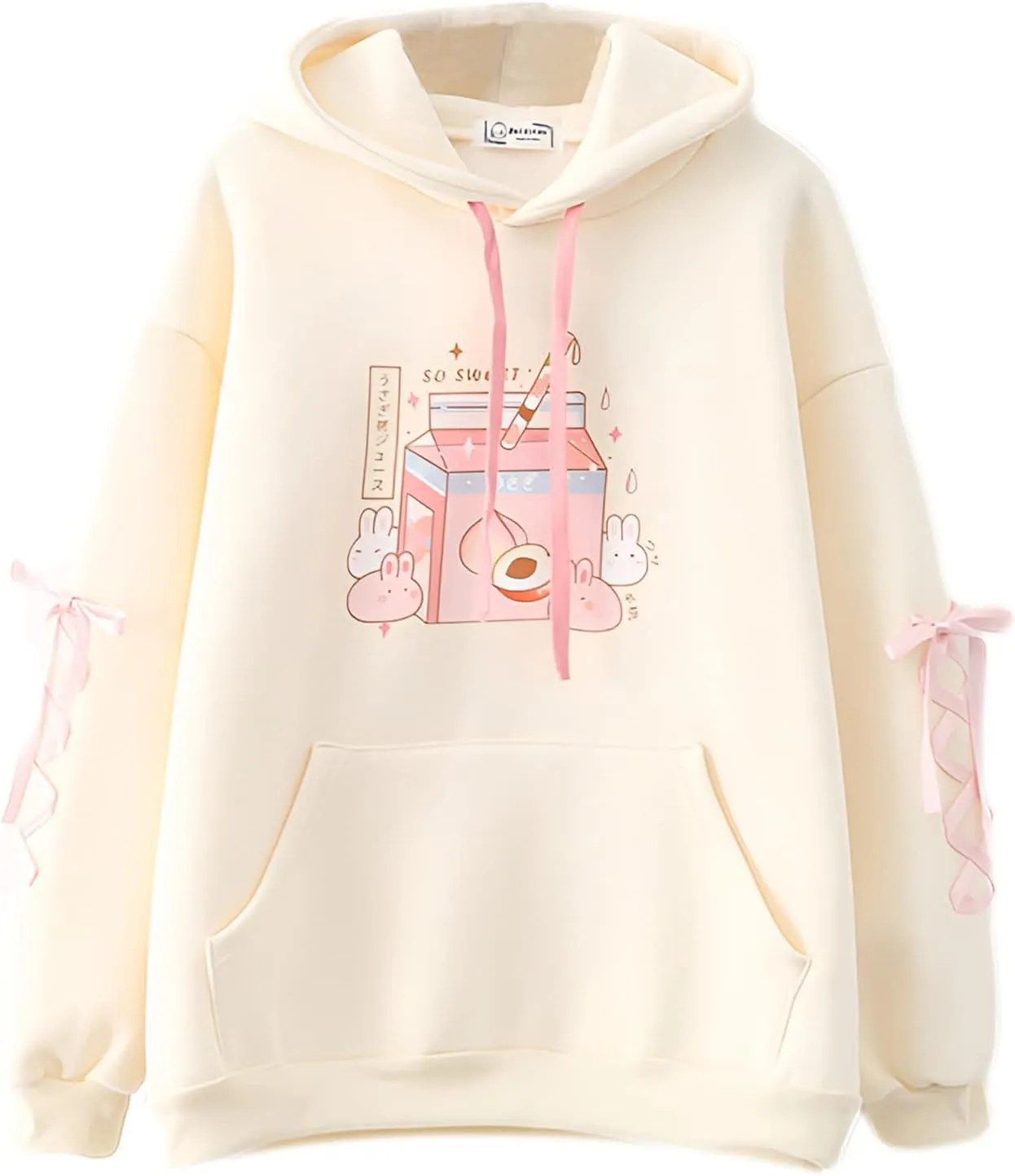 womens Japanese Casual Lolita Kawaii Graphic Hoodie Loose Fit Hooded Sweatshirt