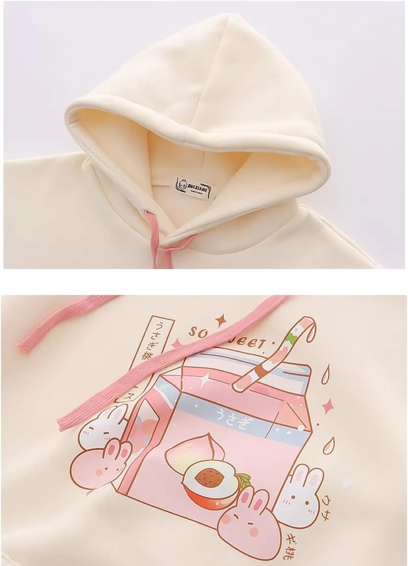 womens Japanese Casual Lolita Kawaii Graphic Hoodie Loose Fit Hooded Sweatshirt