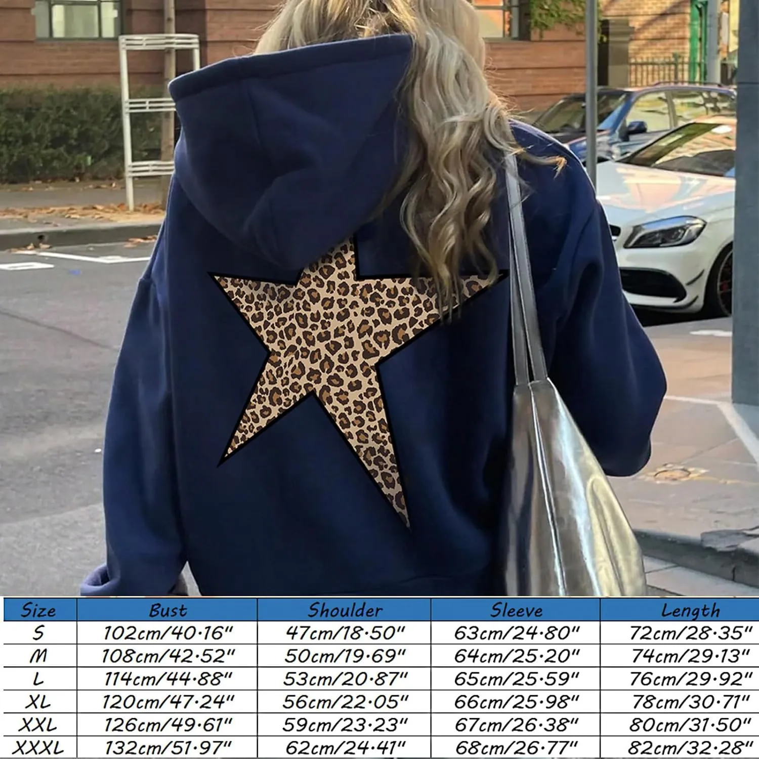 Womens Leopard Star Graphic Hoodie Oversized Y2K Cheetah Print Hooded Casual Long Sleeve Sweatshirt Unisex Pullover