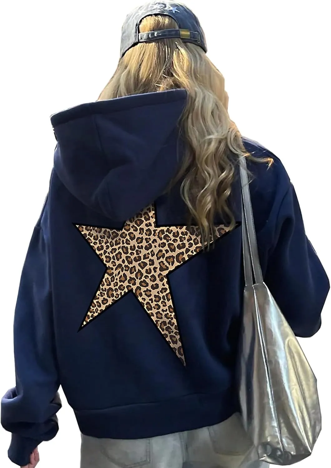 Womens Leopard Star Graphic Hoodie Oversized Y2K Cheetah Print Hooded Casual Long Sleeve Sweatshirt Unisex Pullover