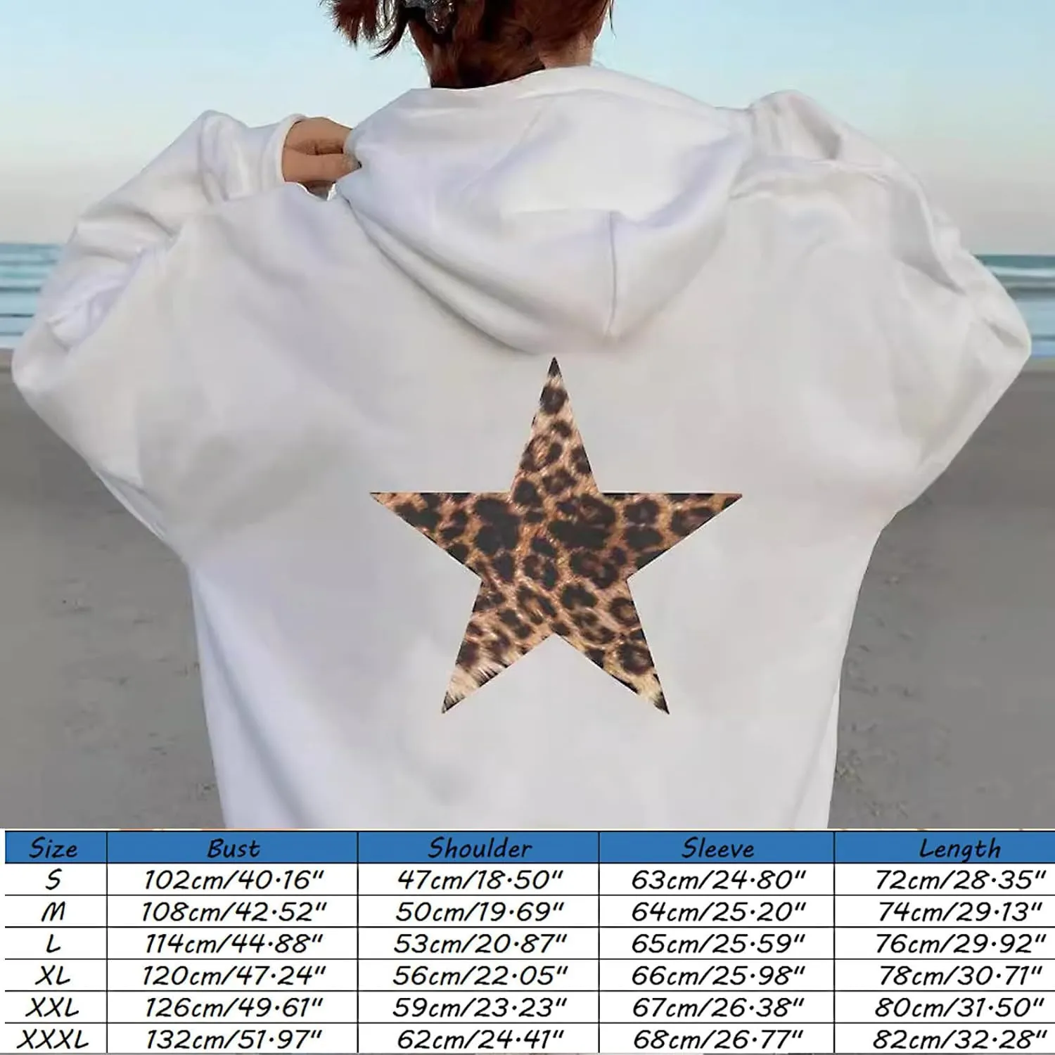Womens Leopard Star Graphic Hoodie Oversized Y2K Cheetah Print Hooded Casual Long Sleeve Sweatshirt Unisex Pullover