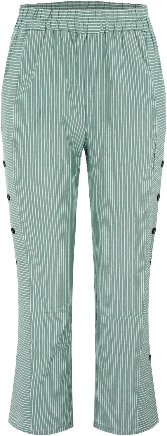 Women's Linen Pants 2025 Summer Pants for Women Casual Stripe Print Elastic Waist Straight Leg Comfy Trousers