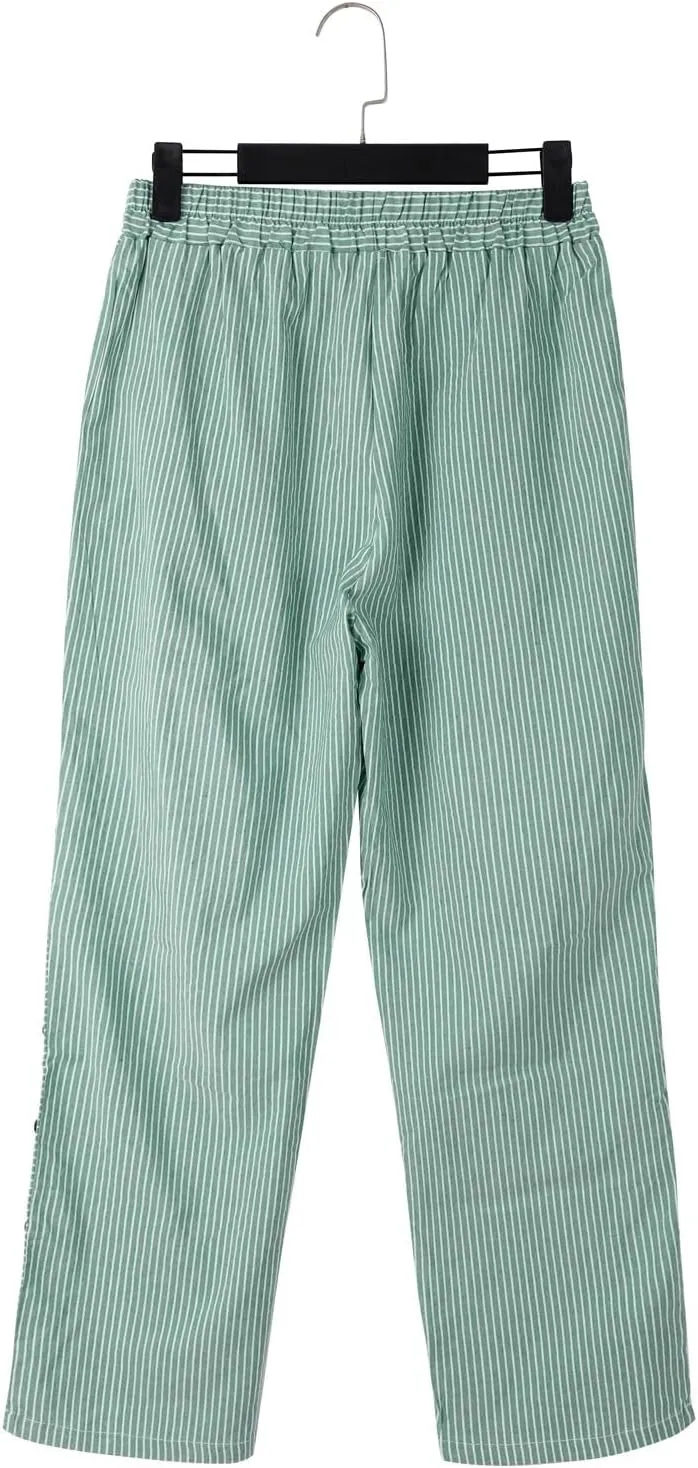 Women's Linen Pants 2025 Summer Pants for Women Casual Stripe Print Elastic Waist Straight Leg Comfy Trousers