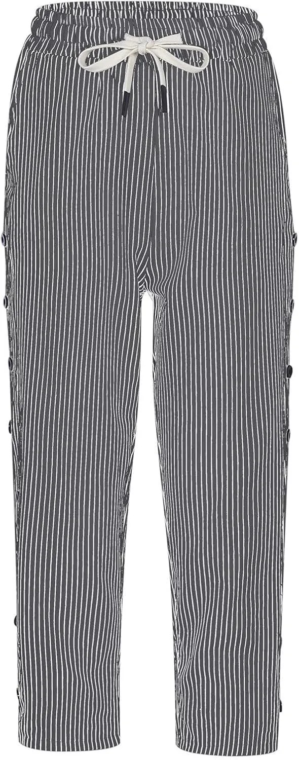 Womens Linen Pants Summer Casual Harem Pants Trendy Wide Leg Trousers Elastic Waist Loose Fit Palazzo with Pockets