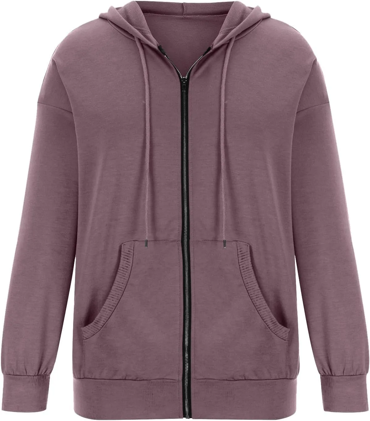 Women's Loose Zip Up Hoodie Oversized Long Sleeve Solid Drawstring Hooded Sweatshirt Jackets Y2K Casual Outwear
