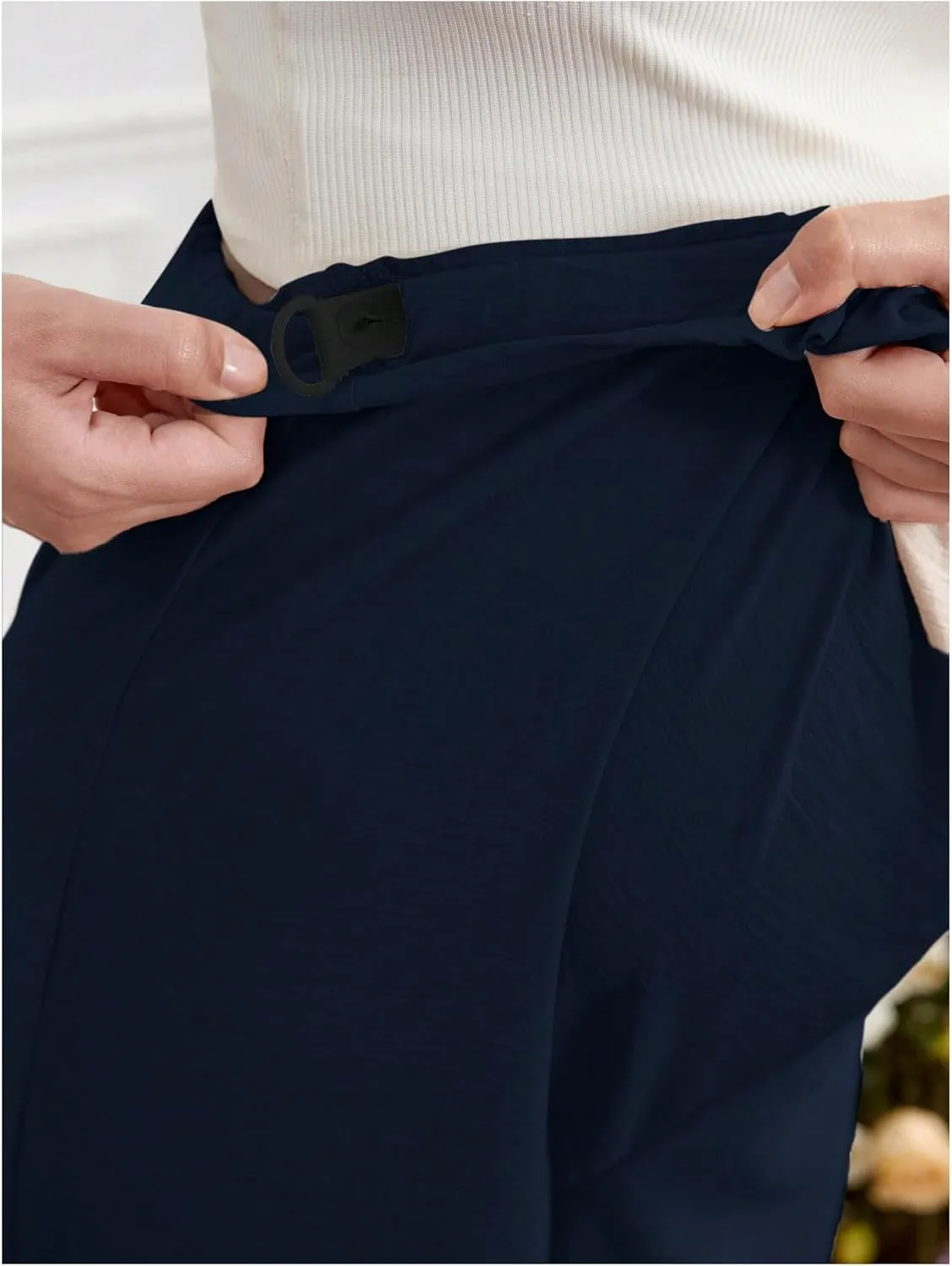 Women's Maternity Elastic High Waist Pants Knot Front Wide Leg Pregnancy Pants