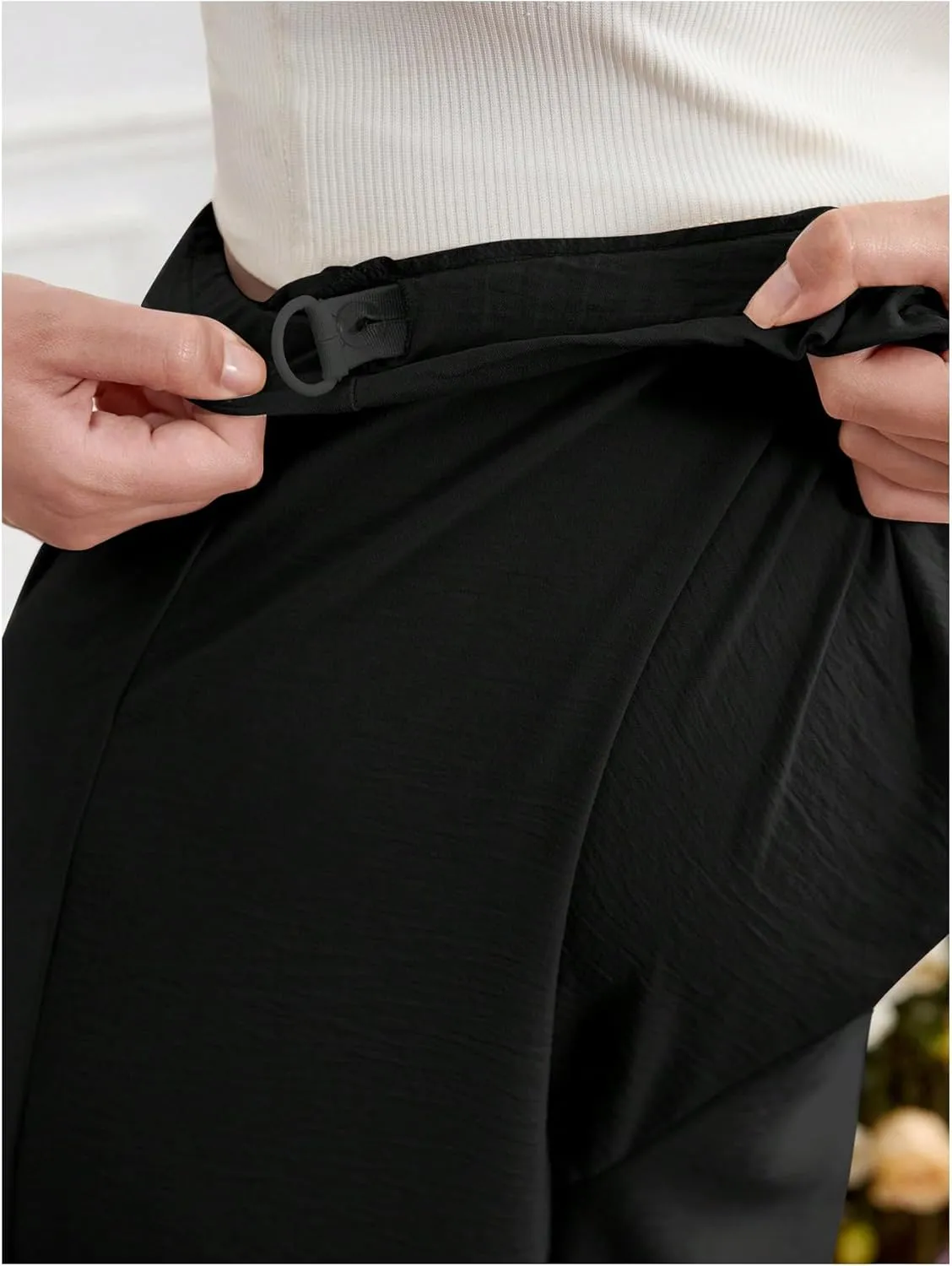 Women's Maternity Elastic High Waist Pants Knot Front Wide Leg Pregnancy Pants