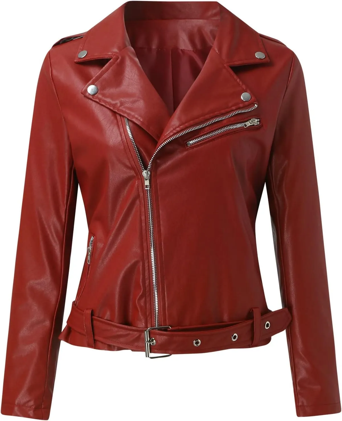 Women's Oversized Fashion Faux Leather Jackets Solid Color Long Sleeve Zipper Fitted Artificial Leather Blazer Coats