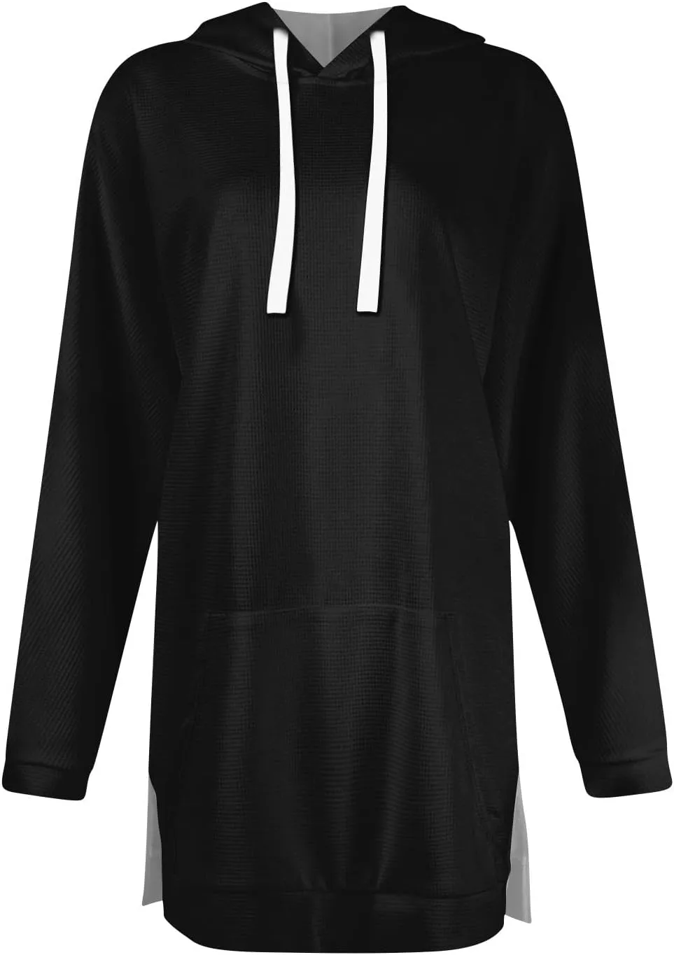 Women's Oversized Hoodie Dress Side Slits Waffle Knit Sweatshirt Casual Long Sleeve Drawstring Tops with Kangaroo Pocket