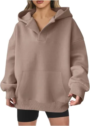 Womens Oversized Hoodies Casual V Neck Sweatshirts Long Sleeve Pullover for Teen Girls 2024 Fall Trendy Preppy Clothes