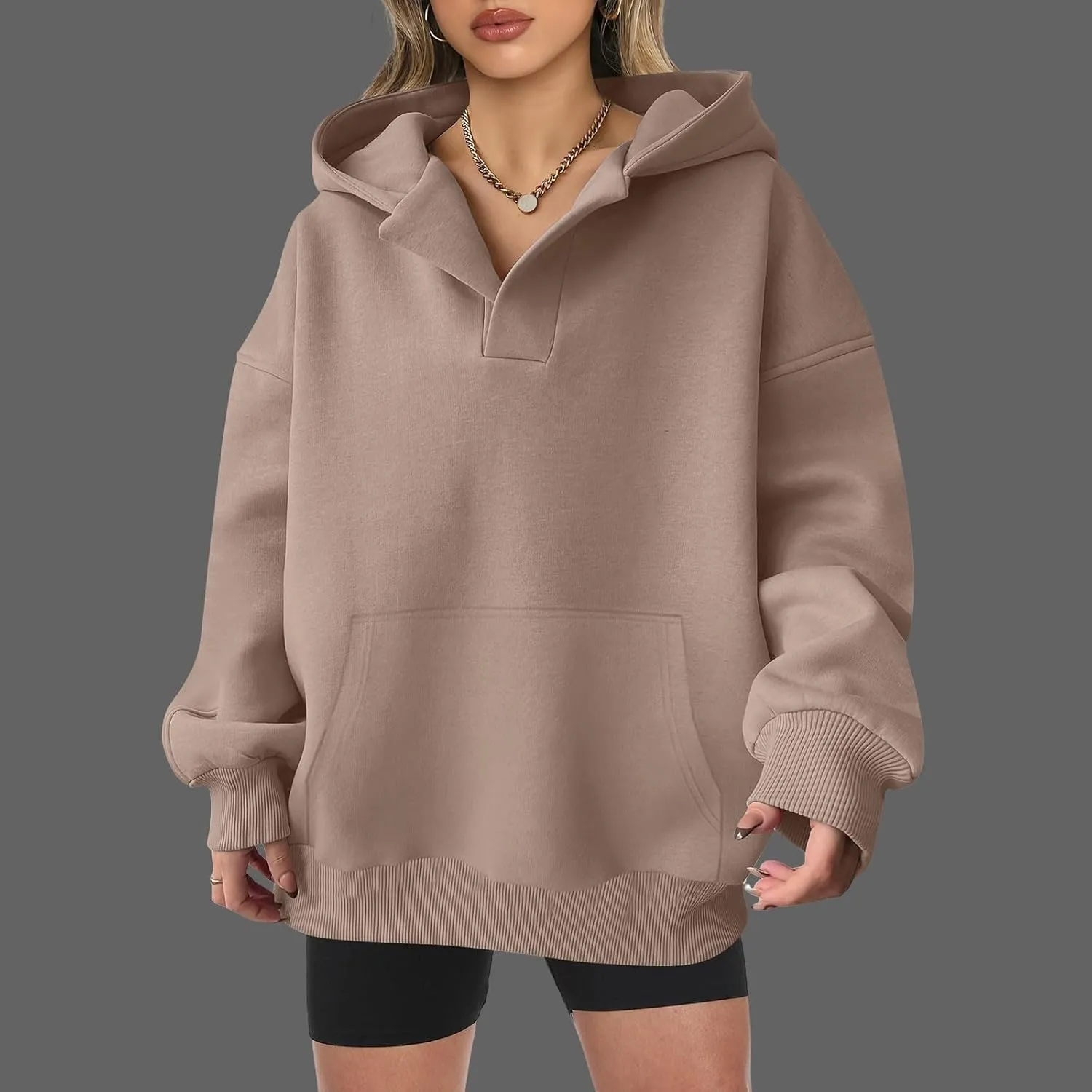 Womens Oversized Hoodies Casual V Neck Sweatshirts Long Sleeve Pullover for Teen Girls 2024 Fall Trendy Preppy Clothes