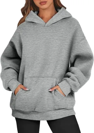 Womens Oversized Hoodies Cotton Plain Long Sleeve Pullover Fall Clothes with Pockets