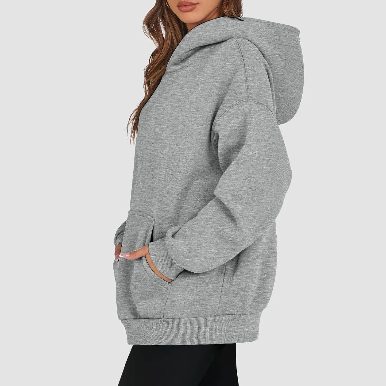 Womens Oversized Hoodies Cotton Plain Long Sleeve Pullover Fall Clothes with Pockets