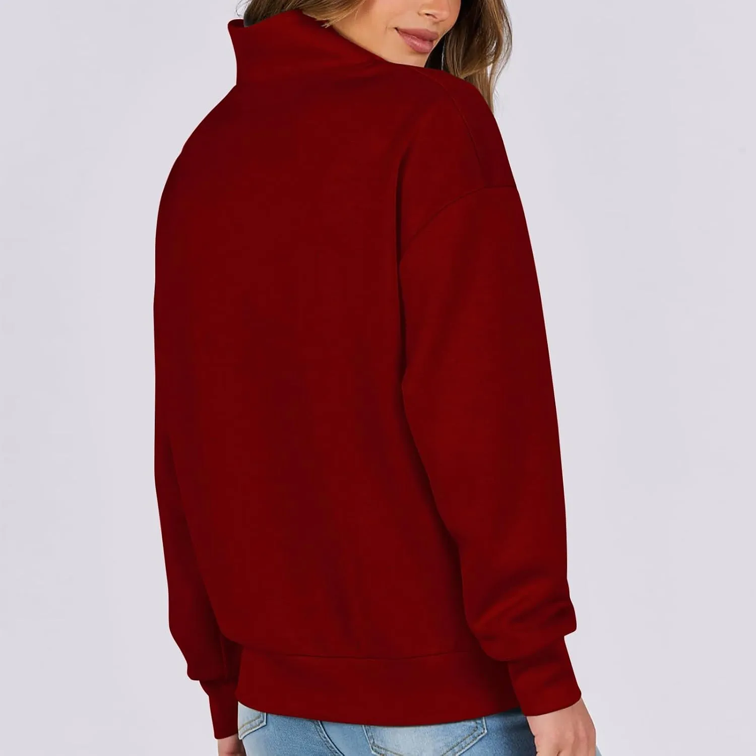 Women's Oversized Quarter Half Zip Hoodies,2024 Casual V Neck Long Sleeve Fleece Sweatshirts,Cute Winter