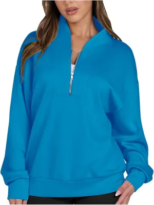 Women's Oversized Quarter Half Zip Hoodies,2024 Casual V Neck Long Sleeve Fleece Sweatshirts,Cute Winter