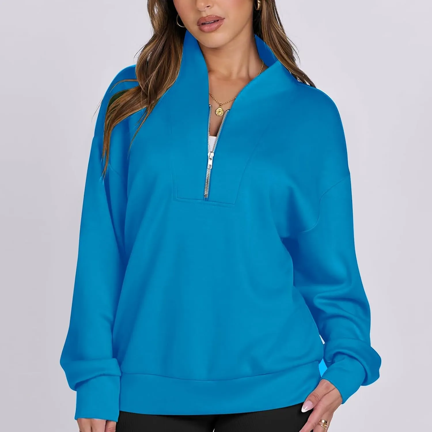 Women's Oversized Quarter Half Zip Hoodies,2024 Casual V Neck Long Sleeve Fleece Sweatshirts,Cute Winter