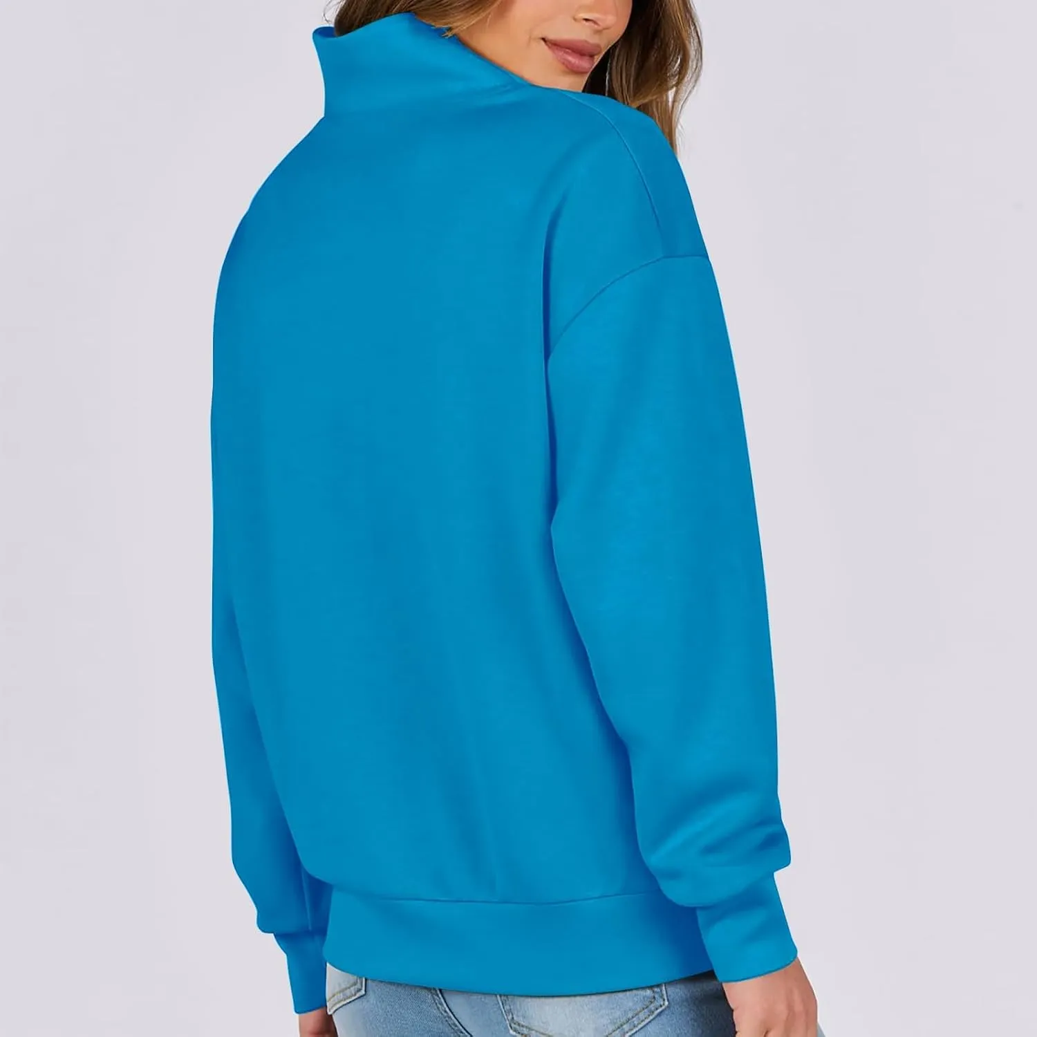Women's Oversized Quarter Half Zip Hoodies,2024 Casual V Neck Long Sleeve Fleece Sweatshirts,Cute Winter