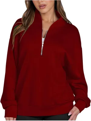 Women's Oversized Quarter Half Zip Hoodies,2024 Casual V Neck Long Sleeve Fleece Sweatshirts,Cute Winter