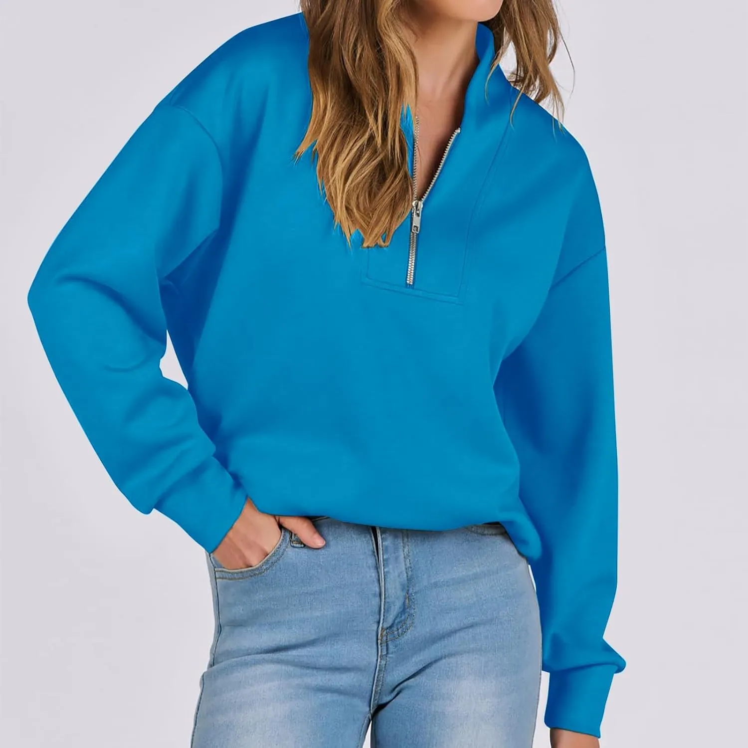 Women's Oversized Quarter Half Zip Hoodies,2024 Casual V Neck Long Sleeve Fleece Sweatshirts,Cute Winter
