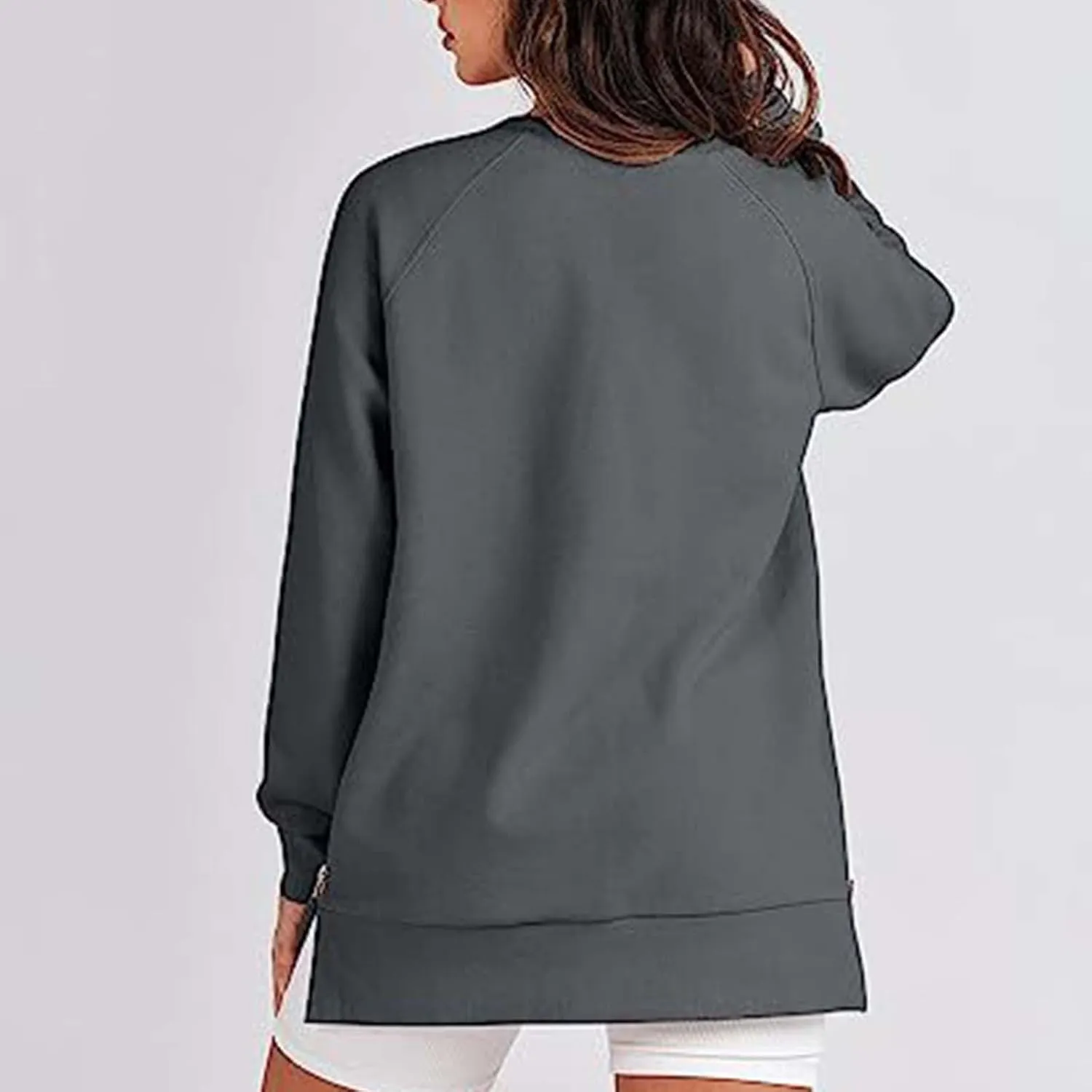 Womens Oversized Sweatshirt Crewneck Long Sleeve Tunic Pollover Side Zipper Hoodie Sweater 2024 Fall Clothes