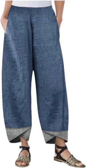 Womens Palazzo Pants 2024 Summer Elastic High Waist Pants Casual Loose Fit Breathable Wide Leg Capris Women Pants