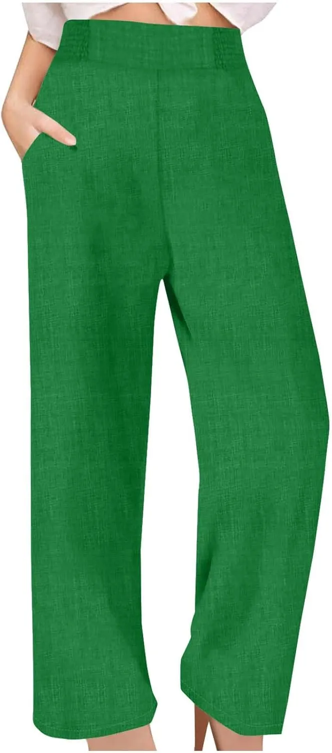 Womens Petite Wide Leg Pants Casual Summer Dress Pant High Waist Straight Trousers Joggers Slacks Outfits with Pockets