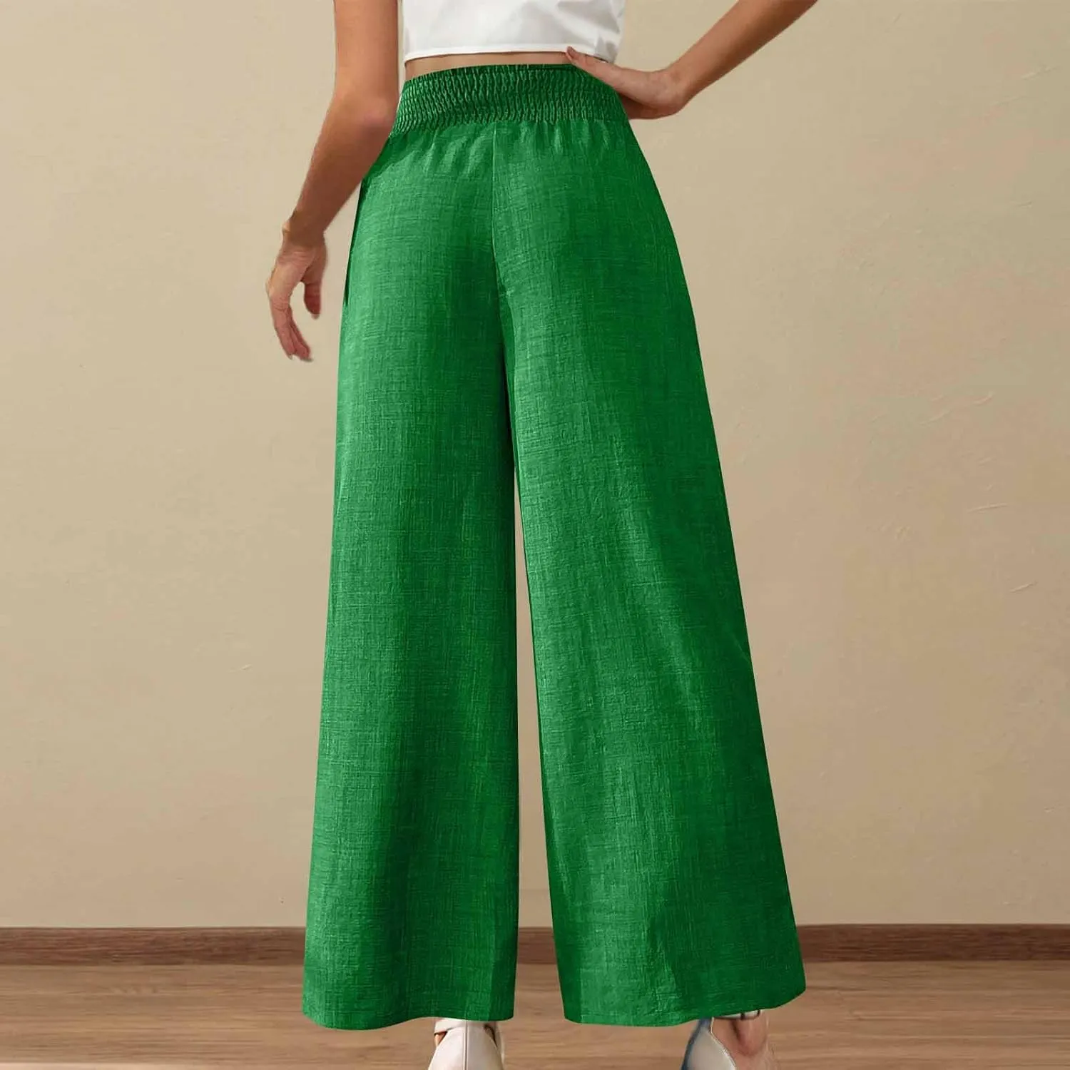 Womens Petite Wide Leg Pants Casual Summer Dress Pant High Waist Straight Trousers Joggers Slacks Outfits with Pockets