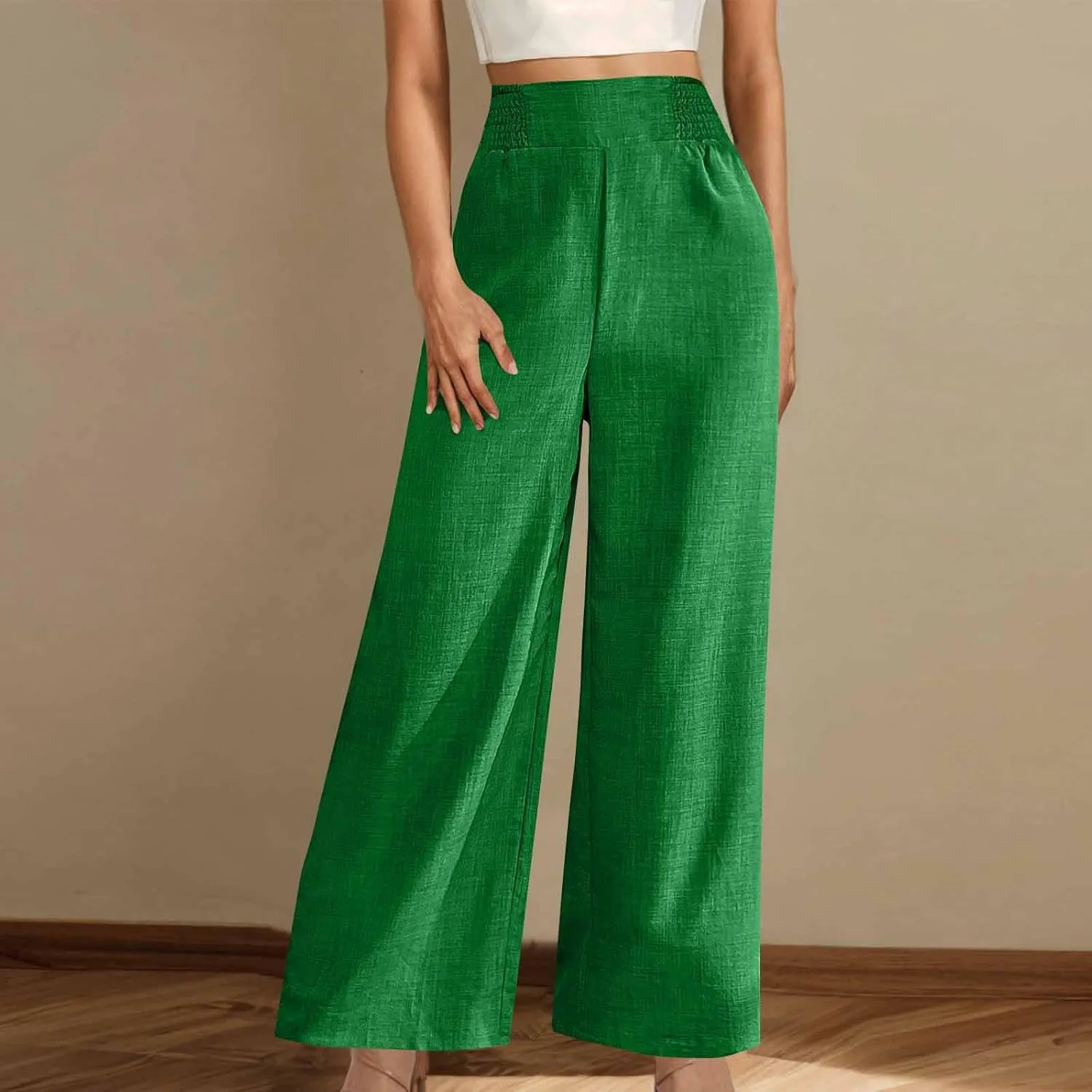 Womens Petite Wide Leg Pants Casual Summer Dress Pant High Waist Straight Trousers Joggers Slacks Outfits with Pockets