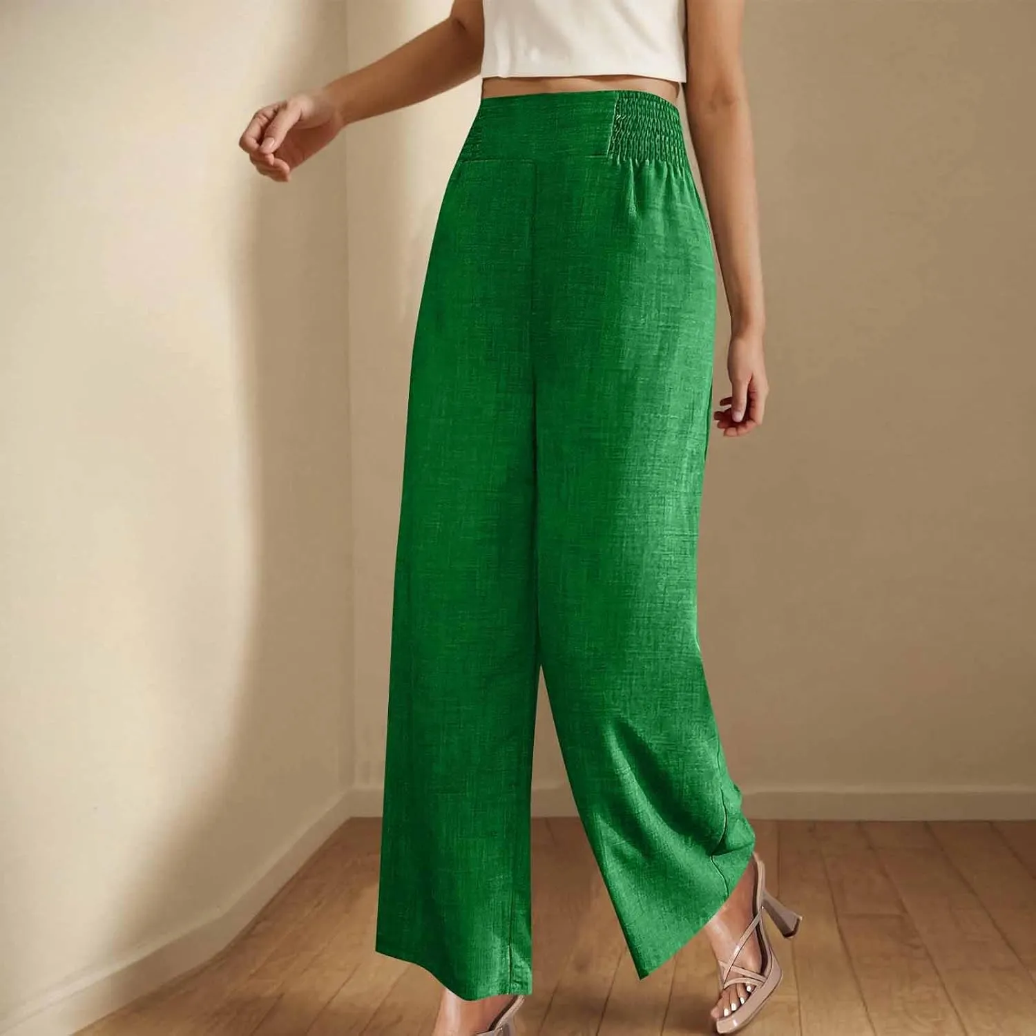 Womens Petite Wide Leg Pants Casual Summer Dress Pant High Waist Straight Trousers Joggers Slacks Outfits with Pockets