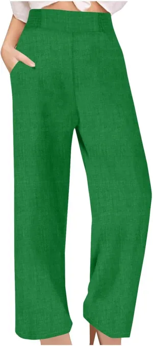 Womens Petite Wide Leg Pants Casual Summer Dress Pant High Waist Straight Trousers Joggers Slacks Outfits with Pockets