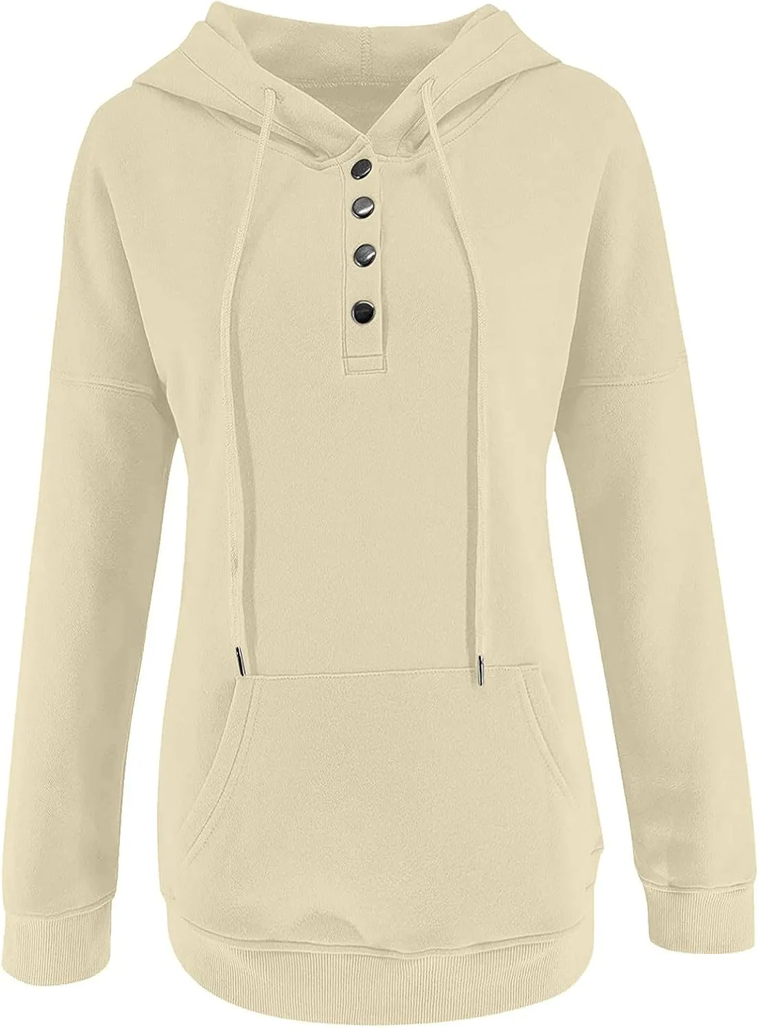 Women's Pullover Hoodies Tops Casual Button Down Long Sleeve Hooded Sweatshirts With Kangaroo Pocket Trendy 2023