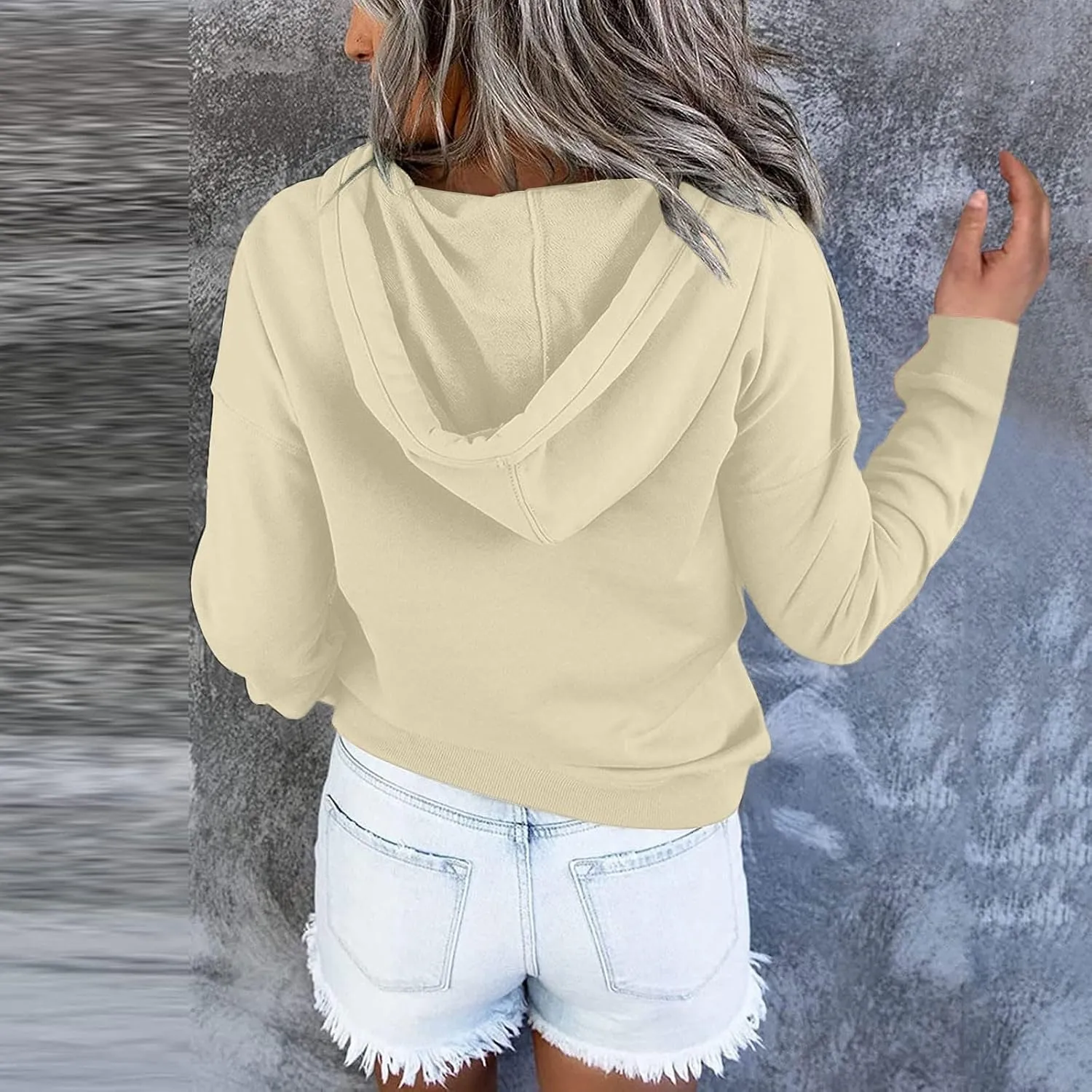 Women's Pullover Hoodies Tops Casual Button Down Long Sleeve Hooded Sweatshirts With Kangaroo Pocket Trendy 2023