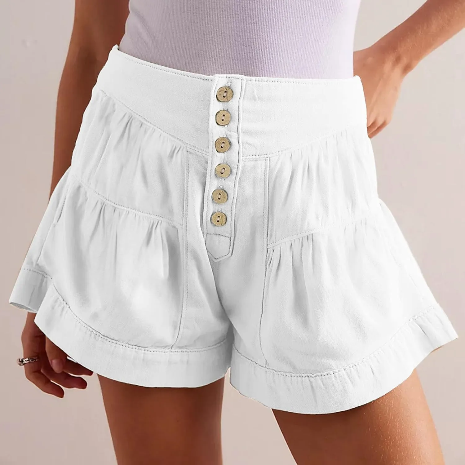 Women's Shorts Summer Baggy High Waisted Flowy Wide Leg Buttons Pleated Casual Denim Shorts 2025 Fashion Pleated Skorts