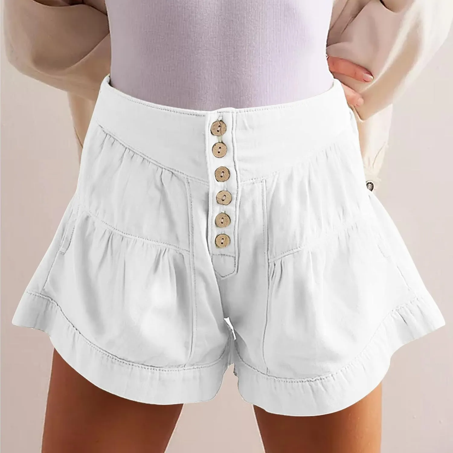 Women's Shorts Summer Baggy High Waisted Flowy Wide Leg Buttons Pleated Casual Denim Shorts 2025 Fashion Pleated Skorts