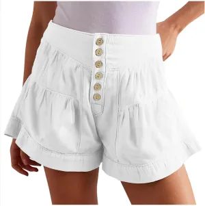 Women's Shorts Summer Baggy High Waisted Flowy Wide Leg Buttons Pleated Casual Denim Shorts 2025 Fashion Pleated Skorts