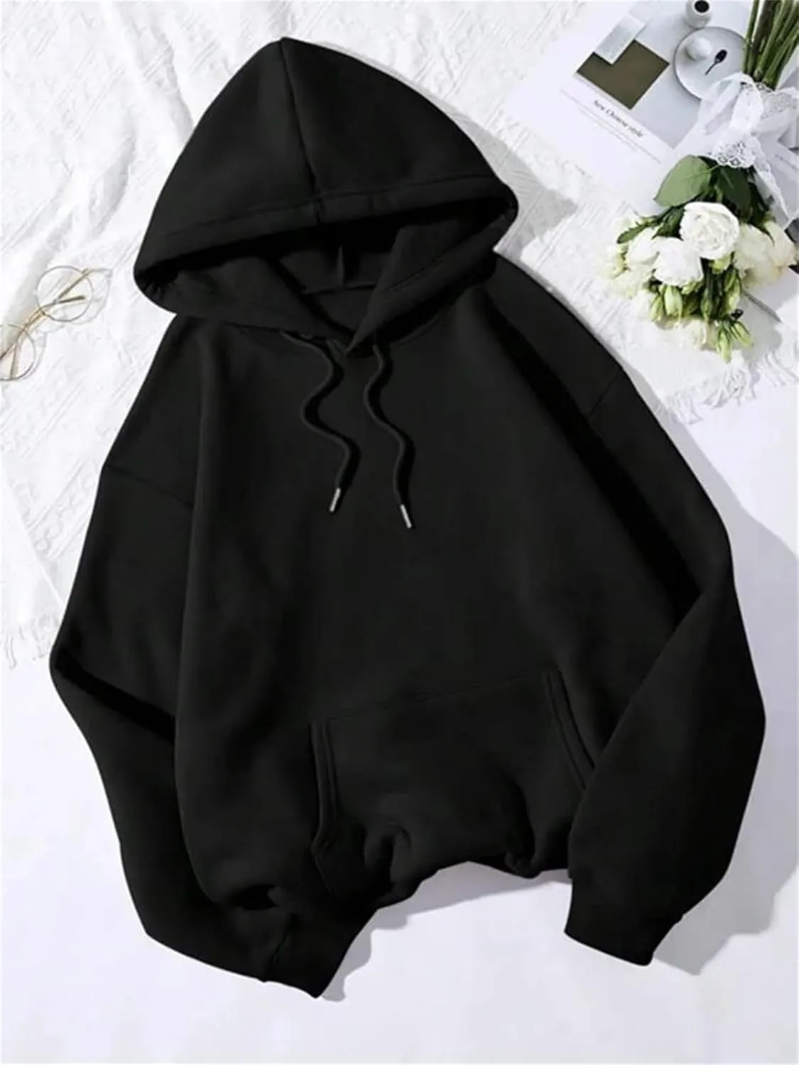 Women's Solid Color Hoodie Sweatshirt Casual Loose Oversized Pullover Hoodie With Pockets